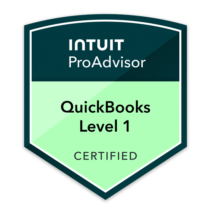 Intuit QuickBooks ProAdvisor Level 1 Certified badge